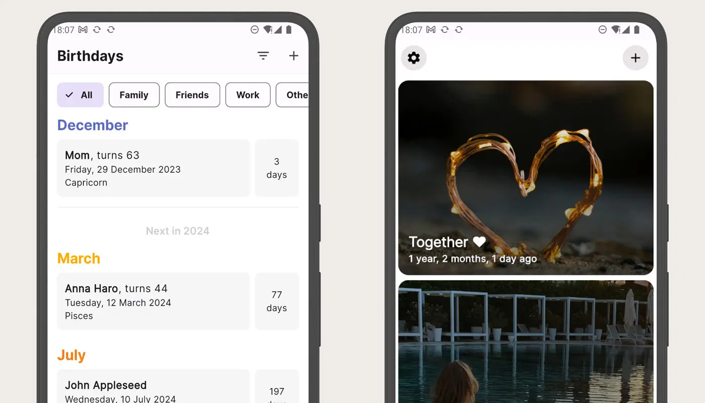 Birthday Reminder and Moments Countdown mobile apps