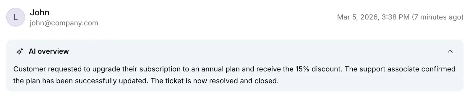 AI overview inside a ticket